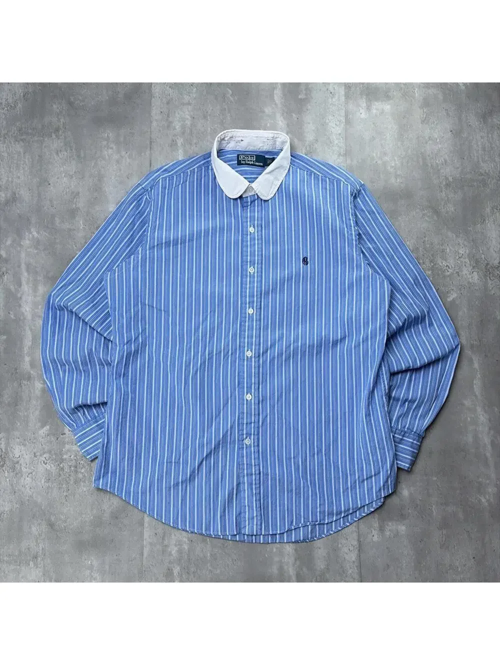 Vintage Light Blue Polo Ralph Lauren Striped Long Sleeve Button Up Shirt